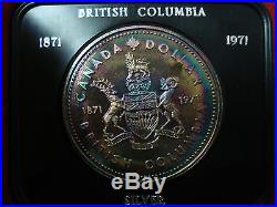 British Columbia Canada 1871 1971 Silver Coin Rare Rainbow Tone Both Sides