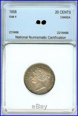 Canada 1858 Silver Twenty Cents Choice About Uncirculated Km#4