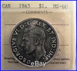 CANADA. 1945 Silver Dollar, ICCS MS 60