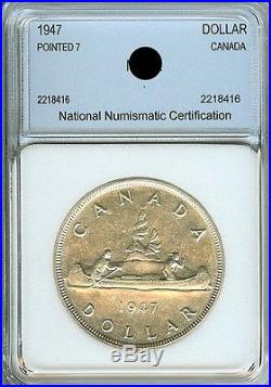 Canada 1947 Silver Dollar -pointed 7- Near Choice Uncirculated Rare This Nice