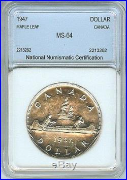 Canada 1947 Silver Dollar With Maple Leaf Nice Uncirculated Scarce