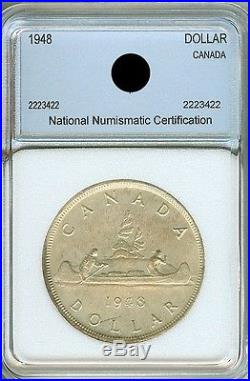 Canada 1948 Silver Dollar Near Gem Uncirculated Rare! Key Date