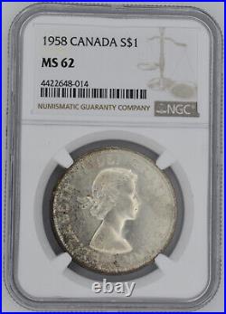 CANADA 1958 Dollar NGC MS62 Toned Uncirculated Silver Coin Beauty
