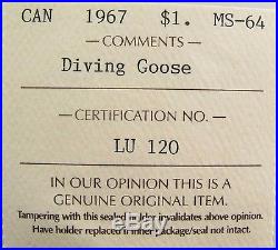 Canada. 1967 Diving Goose Silver Dollar, Iccs Ms-64
