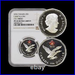 CANADA. 2006, 1 Dollar, Silver NGC PF68 Turin Olympics, Lucky Loonie RARE