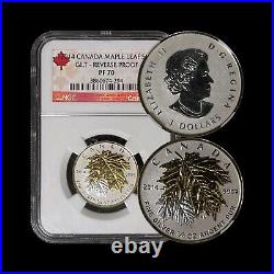 CANADA. 2014, 3 Dollars, Silver NGC PF70 Top Pop? Gilt Reverse Proof Maple