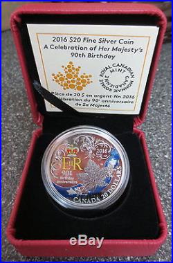 CANADA 2016 $20 1oz FINE SILVER COIN QUEEN ELIZABETH II 90TH BIRTHDAY