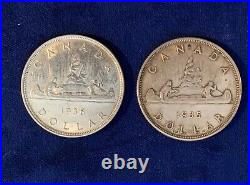 CANADA GEORGE V 1935, 1936 SILVER DOLLARS, XF to ALMOST UNCIRCULATED LOT OF (2)