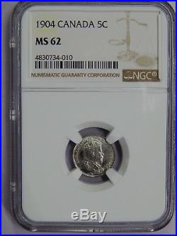 Canada 1904 Silver 5 Cents NGC MS-62 Toned