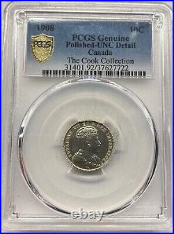 Canada 1908 10 Cents Dime Silver Coin PCGS UNC Details Polished Ex. Cook Canada 1908 10 Cents Dime Silver Coin PCGS UNC Details Polished Ex. Cook