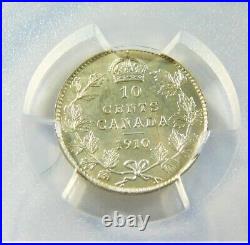 Canada 1910 Silver 10 Cents Pcgs Ms63