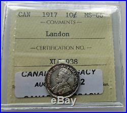Canada 1917 10 Cents ICCS MS 66 Landon Sale Silver Dime Certified