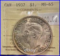 Canada 1937 $1 Silver Dollar Graded ICCS MS65 GEM! M104