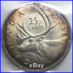 Canada 1938 25 Cents MS 65 GEM UNC Silver Quarter Rim Toning