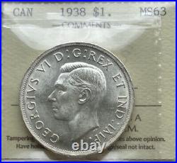 Canada 1938 Key Date $1 Voyageur Silver Dollar, Graded ICCS MS63, cert# XUH307