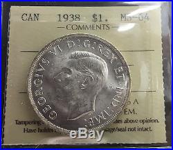 Canada 1938 Silver Dollar ICCS MS 64 Certified
