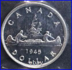 Canada 1945 $1 Key Date Voyageur Silver Dollar Graded MS60 by ICCS