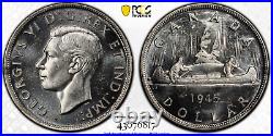 Canada 1945 Semi-key Date Silver Dollar $1 Pcgs Graded Ms 63 King George VI