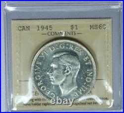 Canada 1945 Silver Dollar ICCS Certified MS60 (Key Date)