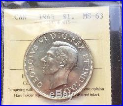 Canada 1945 Silver Dollar MS 63 ICCS Wonderful Original Coin