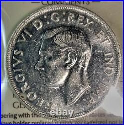 Canada 1946 $1 Voyageur Silver Dollar Graded ICCS MS60. J61