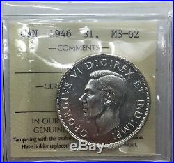 Canada 1946 Silver Dollar ICCS MS 62 Nice BU Coin Partial Cameo XVL130