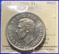 Canada 1946 Voyageur Silver Dollar Graded ICCS MS62. Cert# XMS484