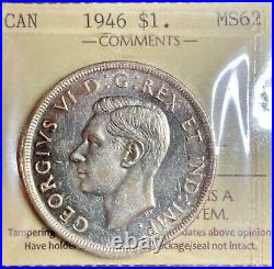 Canada 1946 Voyageur Silver Dollar Graded ICCS MS62. Cert# XMS490