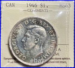 Canada 1946 Voyageur Silver Dollar Graded ICCS MS63. Cert# XMS488