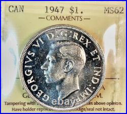 Canada 1947 Blunt 7 $1 Key Date Silver Dollar Graded ICCS MS62. J15