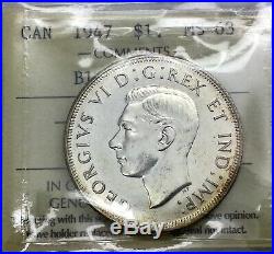 Canada 1947 Blunt 7 Silver Dollar MS63 ICCS Choice BU Original Coin George VI