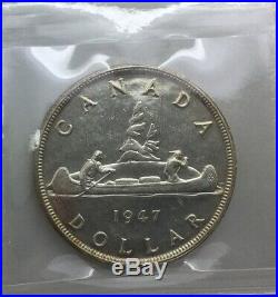 Canada 1947 Blunt 7 Silver Dollar MS63 ICCS Choice BU Original Coin George VI