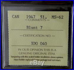 Canada 1947 George Vl Silver Dollar ICCS MS-62 Blunt 7