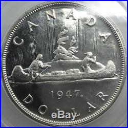 Canada 1947 ML Maple Leaf Silver Dollar ANACS MS 63 NEAR GEM Variety