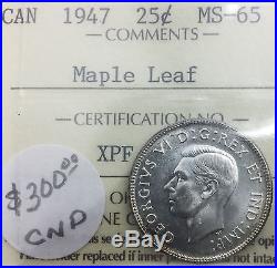 Canada 1947 Maple Leaf 25 Cents MS 65 PQ GEM UNC Silver Quarter ICCS