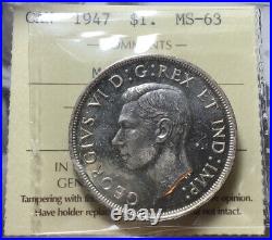 Canada 1947 Maple Leaf Silver Dollar $1 ICCS MS63 Nice Cameo Like Looking
