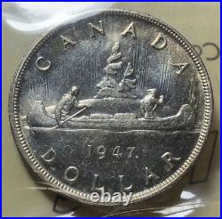 Canada 1947 Maple Leaf Silver Dollar $1 ICCS MS63 Nice Cameo Like Looking