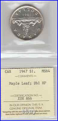 Canada 1947 Silver Dollar Maple Leaf Double HP Choice Bu