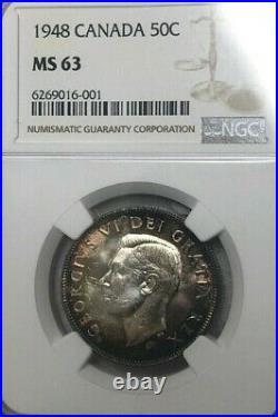 Canada 1948 Silver Half Dollar 50C NGC MS 63 Gold Rim Patina Toning Obverse Rev