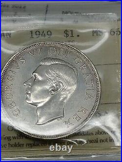 Canada 1949 Silver Dollar ICCS MS66 Rare Half Moon