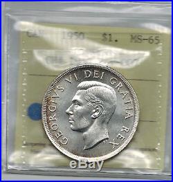 Canada 1950 $ 1 Silver Dollar WL Graded ICCS MS 65 Variety CH # 1950 Rev 007
