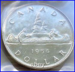 Canada 1954 $1 Voyageur Silver Dollar, Graded ICCS MS64. Cert#XBN387