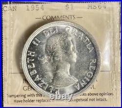 Canada 1954 $1 Voyageur Silver Dollar Graded ICCS MS64, Cert #XBN389