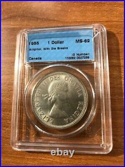 Canada 1955 $1 silver dollar Arnprior Die Breaks