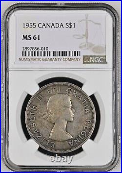 Canada 1955 Silver Dollar KM-54 NGC MS-61