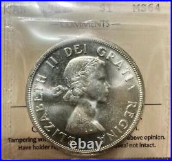 Canada 1957 $1 Voyageur Silver Dollar Graded ICCS MS64. Cert# XBN411