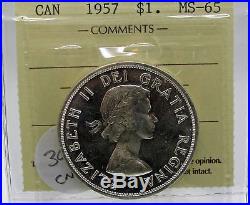 Canada 1957 Silver Dollar ICCS MS 65 GEM UNC Waterlines Variety