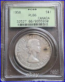 Canada 1958 $1 Silver Dollar PCGS PL 66 Proof like OGH Old Green Holder