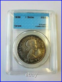 Canada 1958 Silver Dollar CCCS MS 65 Graded