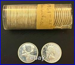 Canada 1961 Silver Quarter Gem Unc 25 Cents Roll Uncirculated From Bank Roll